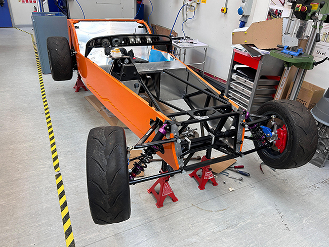 Uxbridge College's Mechanical Engineering F1 in Schools Team mid-build of the H-Rock race car. 