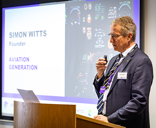 Simon Witts - Founder of Aviation Generation speaking at a lectern 